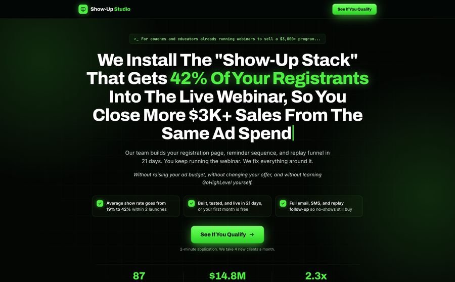 The Show-Up Stack sales page